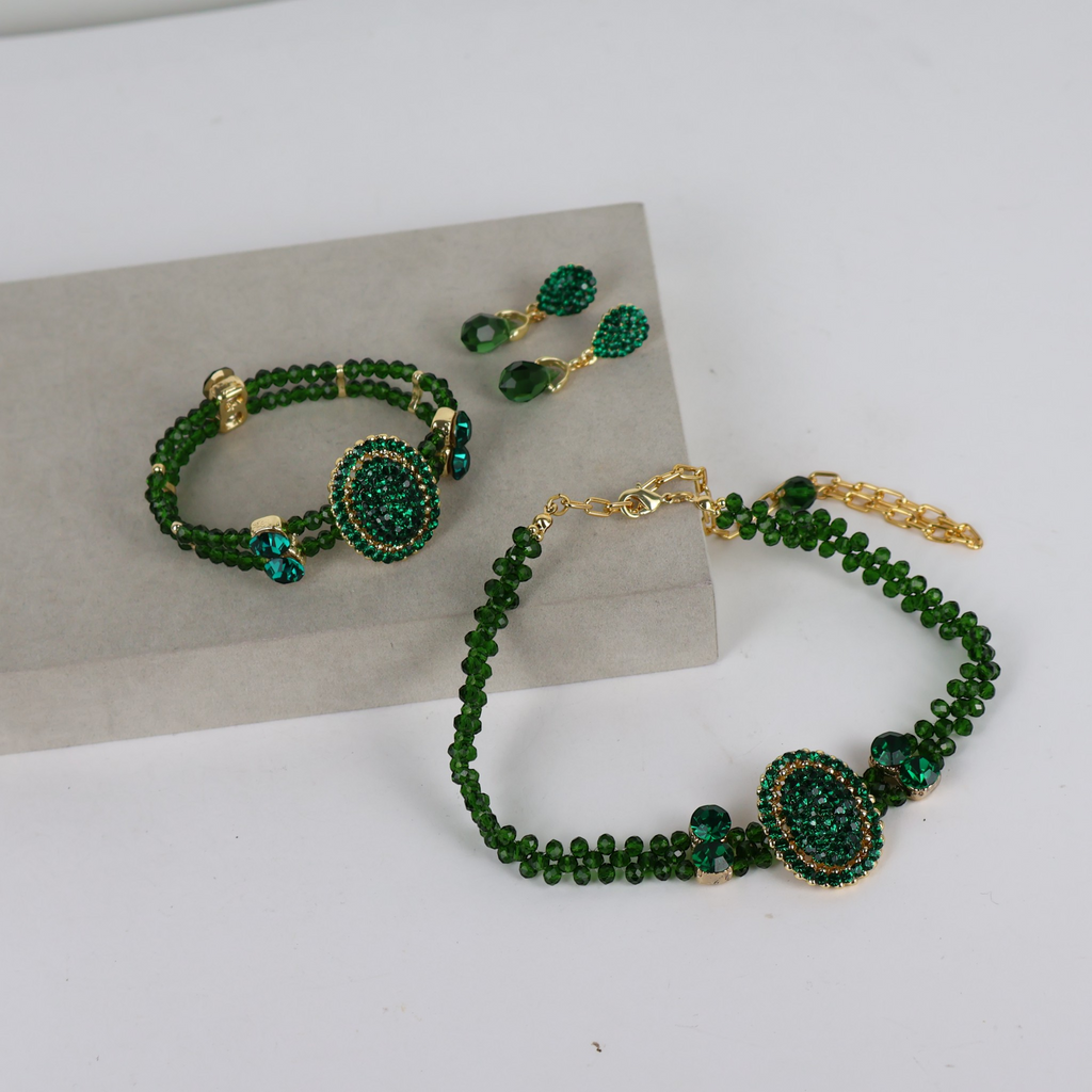 Kit Colar Bracelete e Brinco Verde