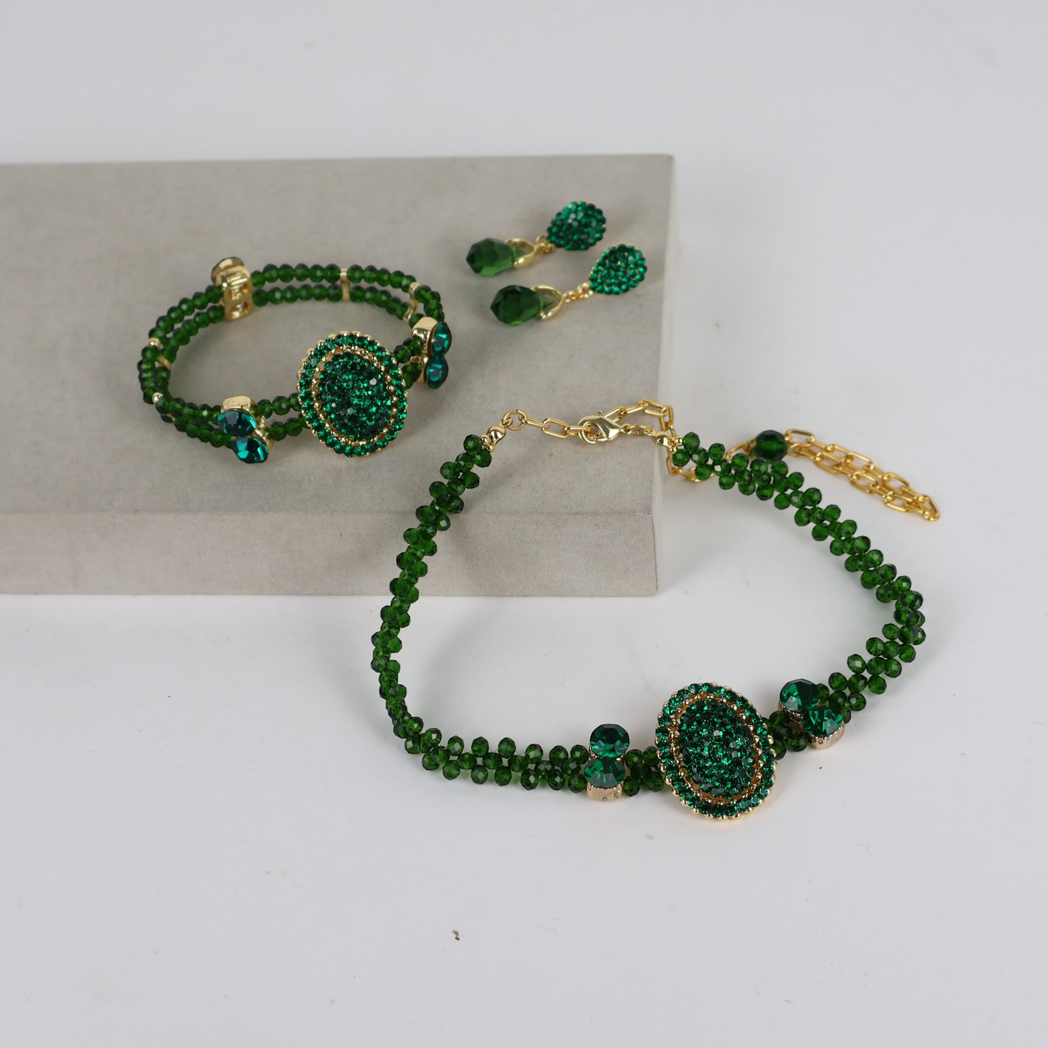 Kit Colar Bracelete e Brinco Verde