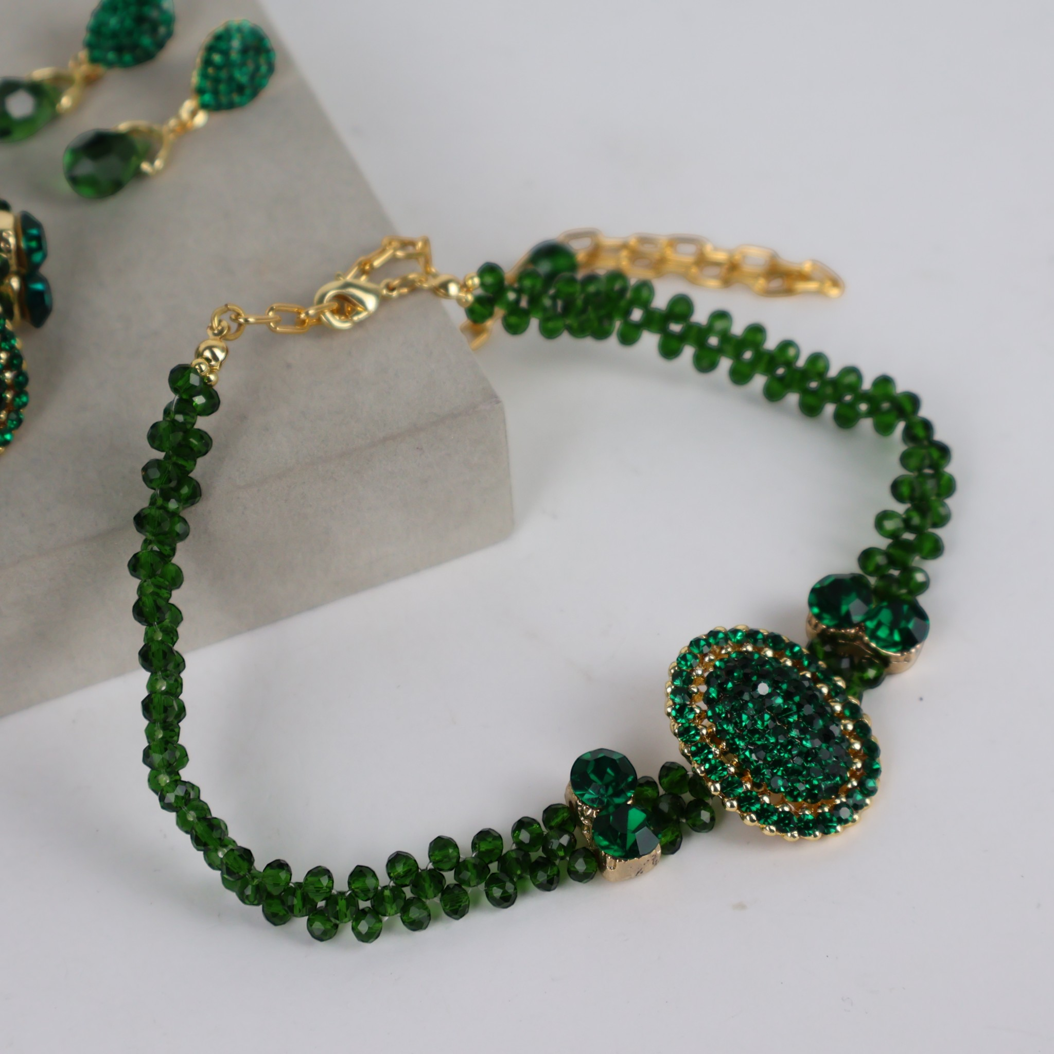 Kit Colar Bracelete e Brinco Verde