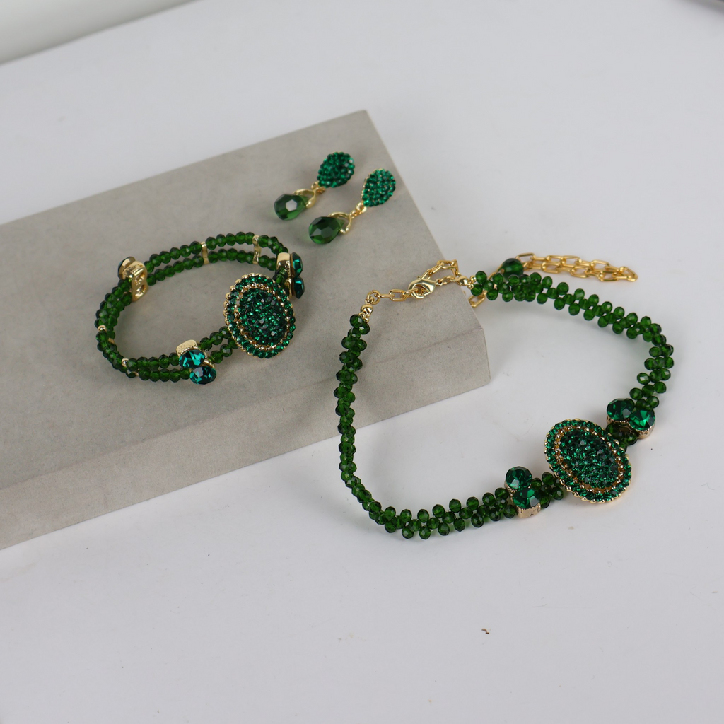 Kit Colar Bracelete e Brinco Verde