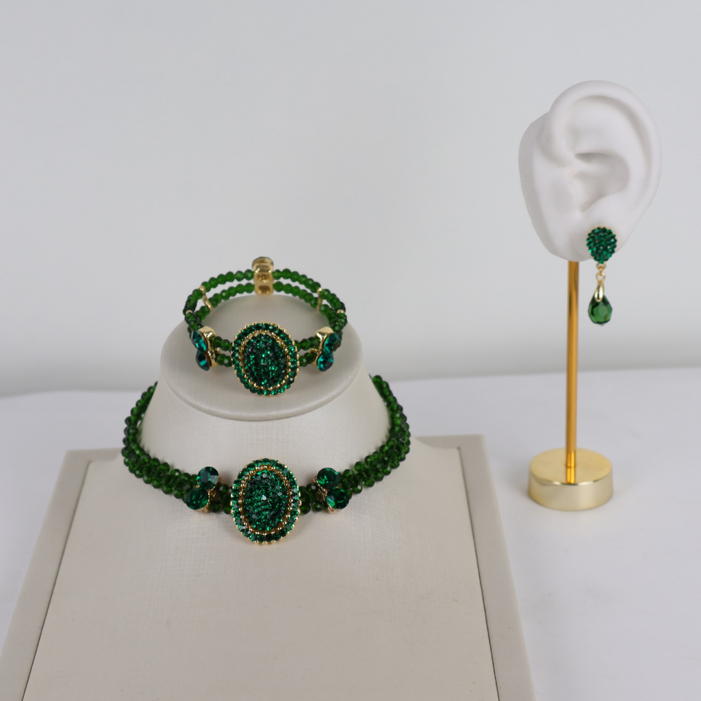 Kit Colar Bracelete e Brinco Verde