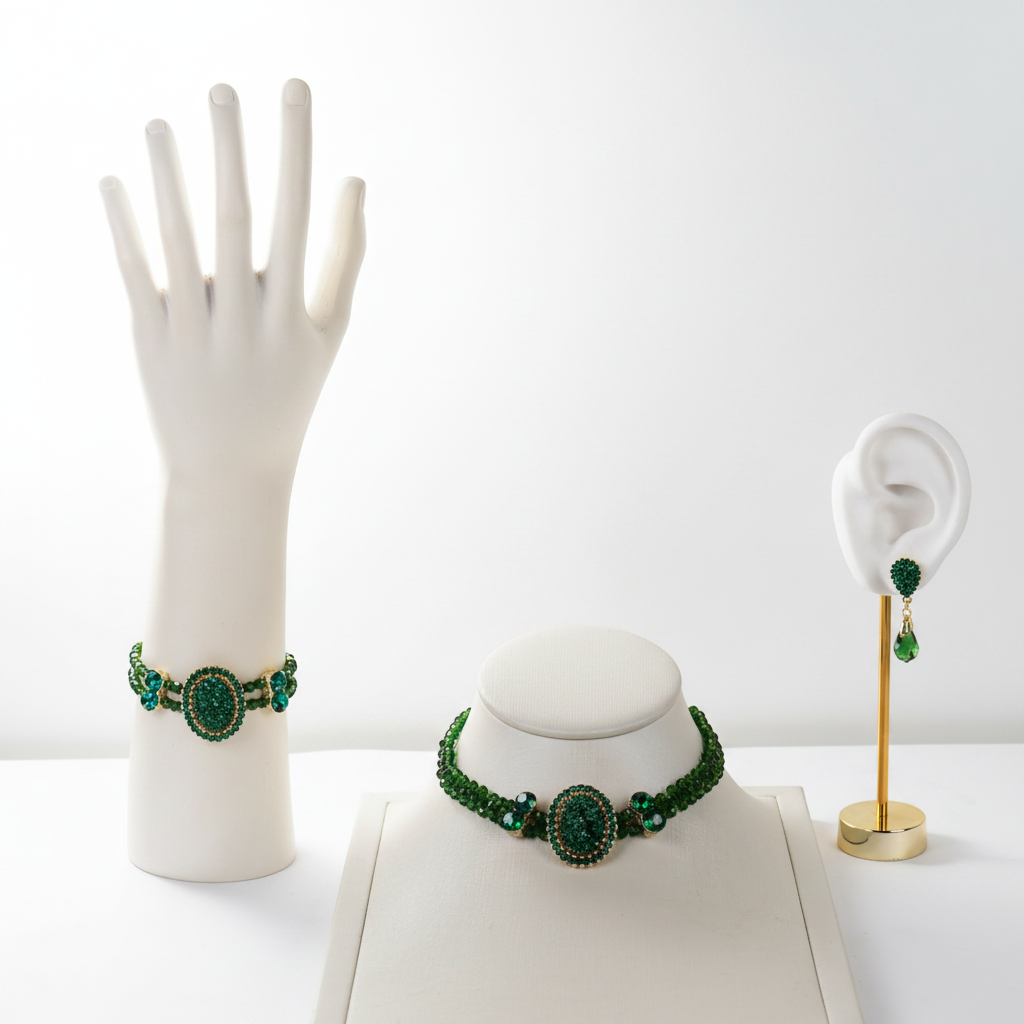 Kit Colar Bracelete e Brinco Verde