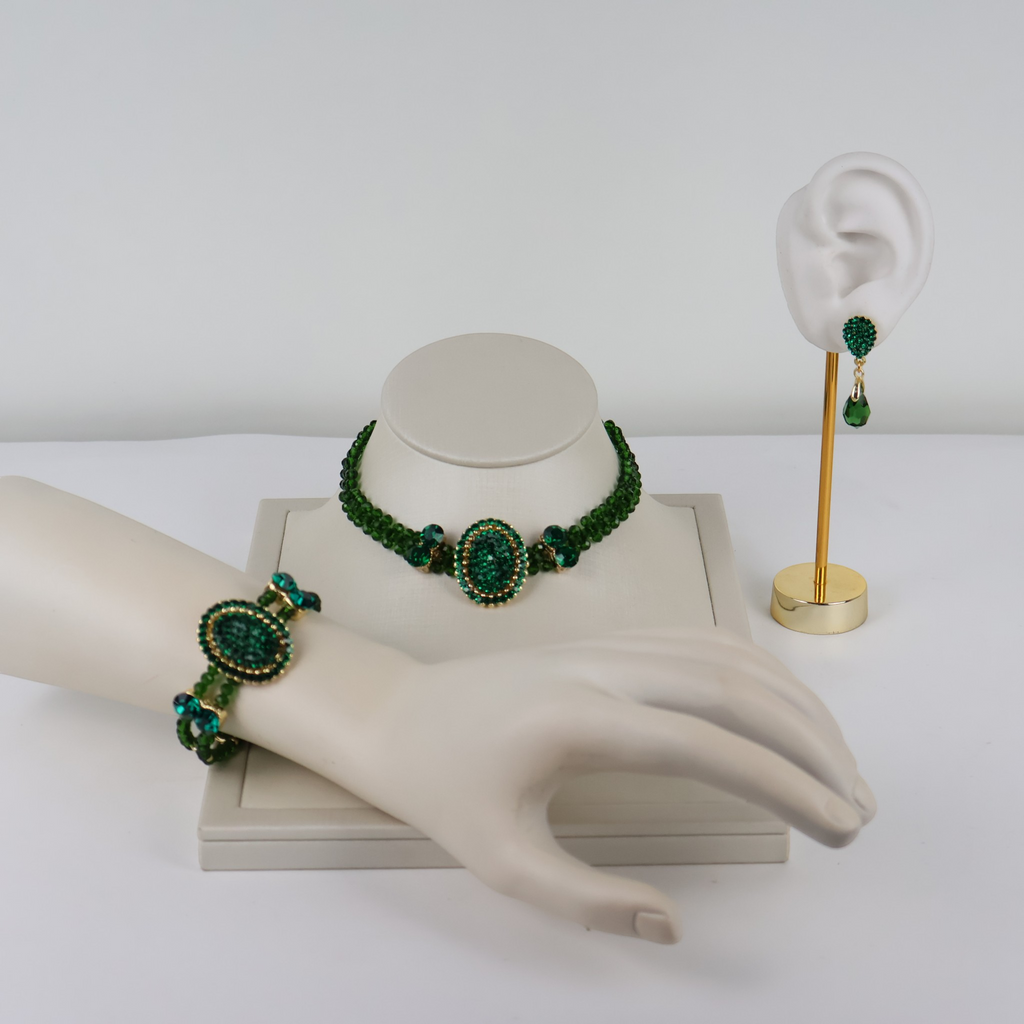 Kit Colar Bracelete e Brinco Verde
