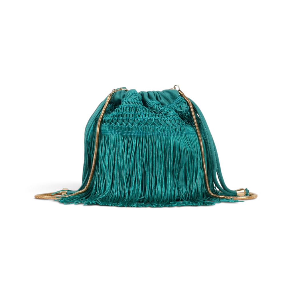 Bolsa de Mão Transversal Franja Tassel Verde