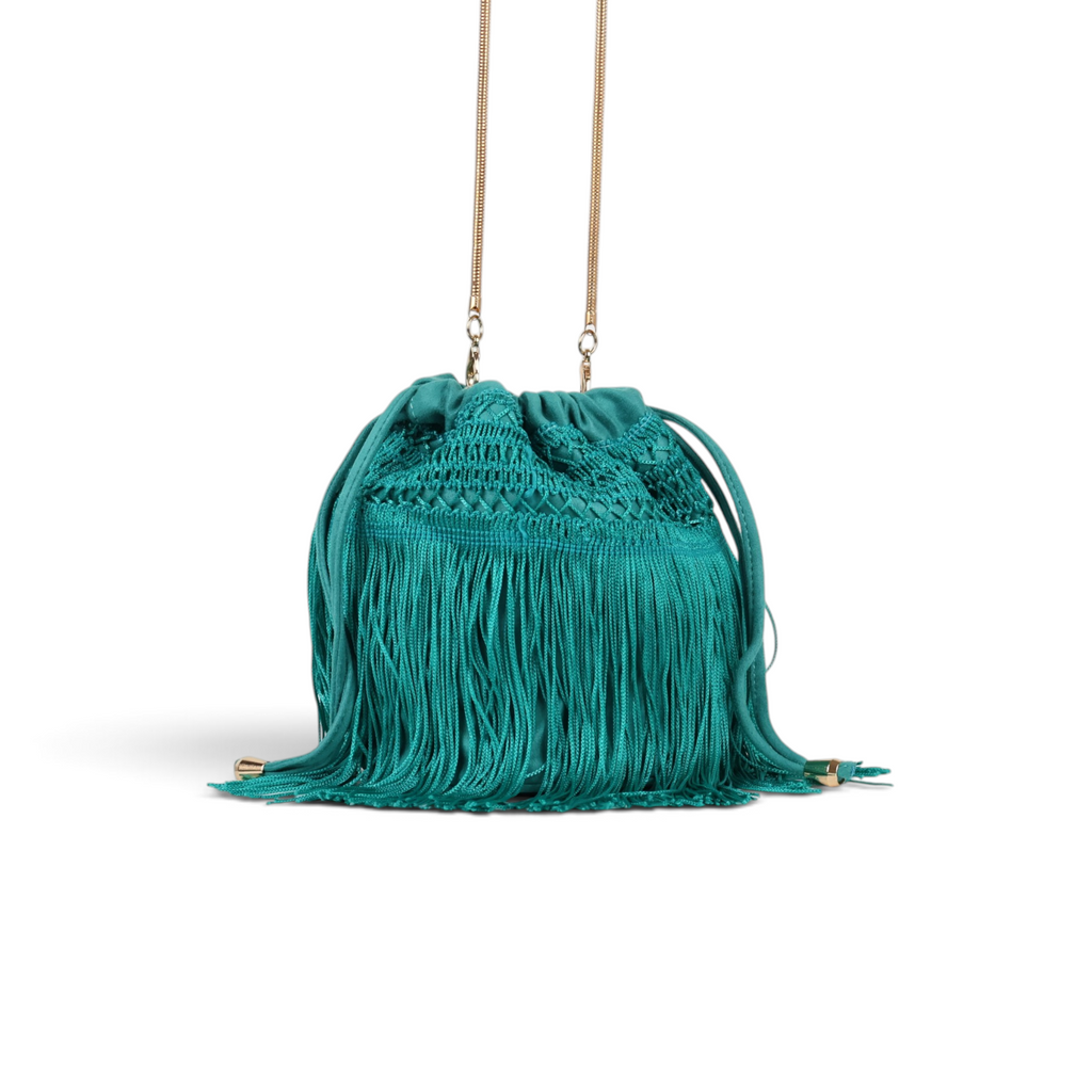 Bolsa de Mão Transversal Franja Tassel Verde