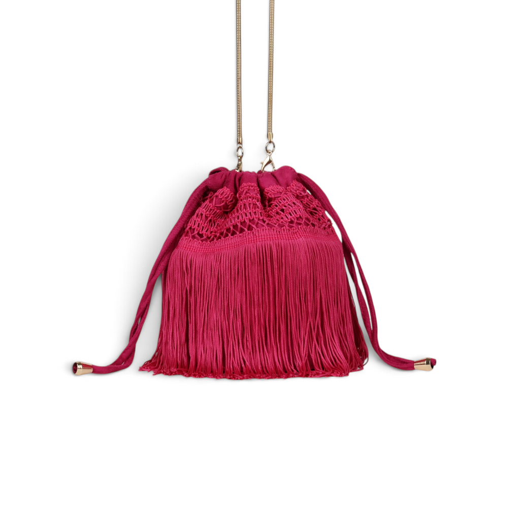 Bolsa de Mão Transversal Franja Tassel Fúcsia