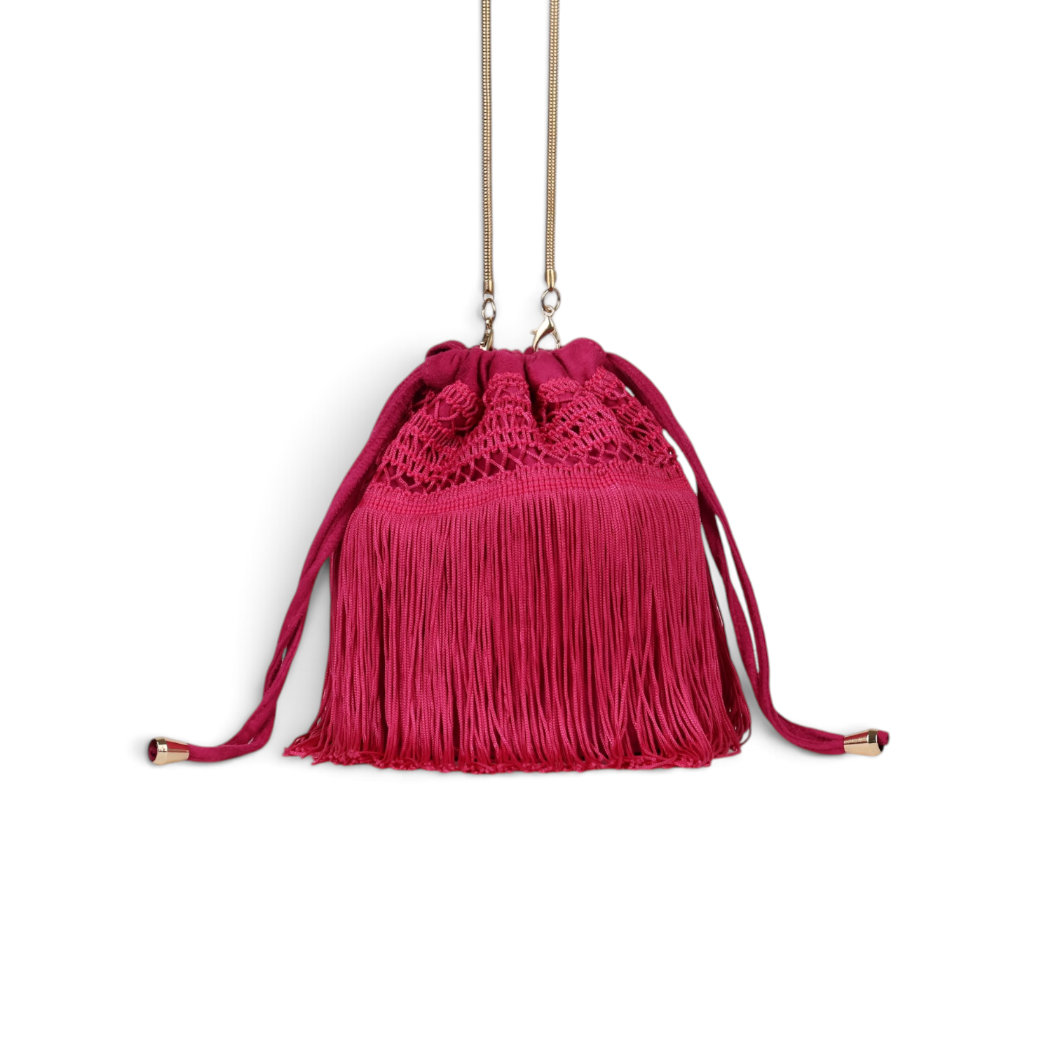Bolsa de Mão Transversal Franja Tassel Fúcsia