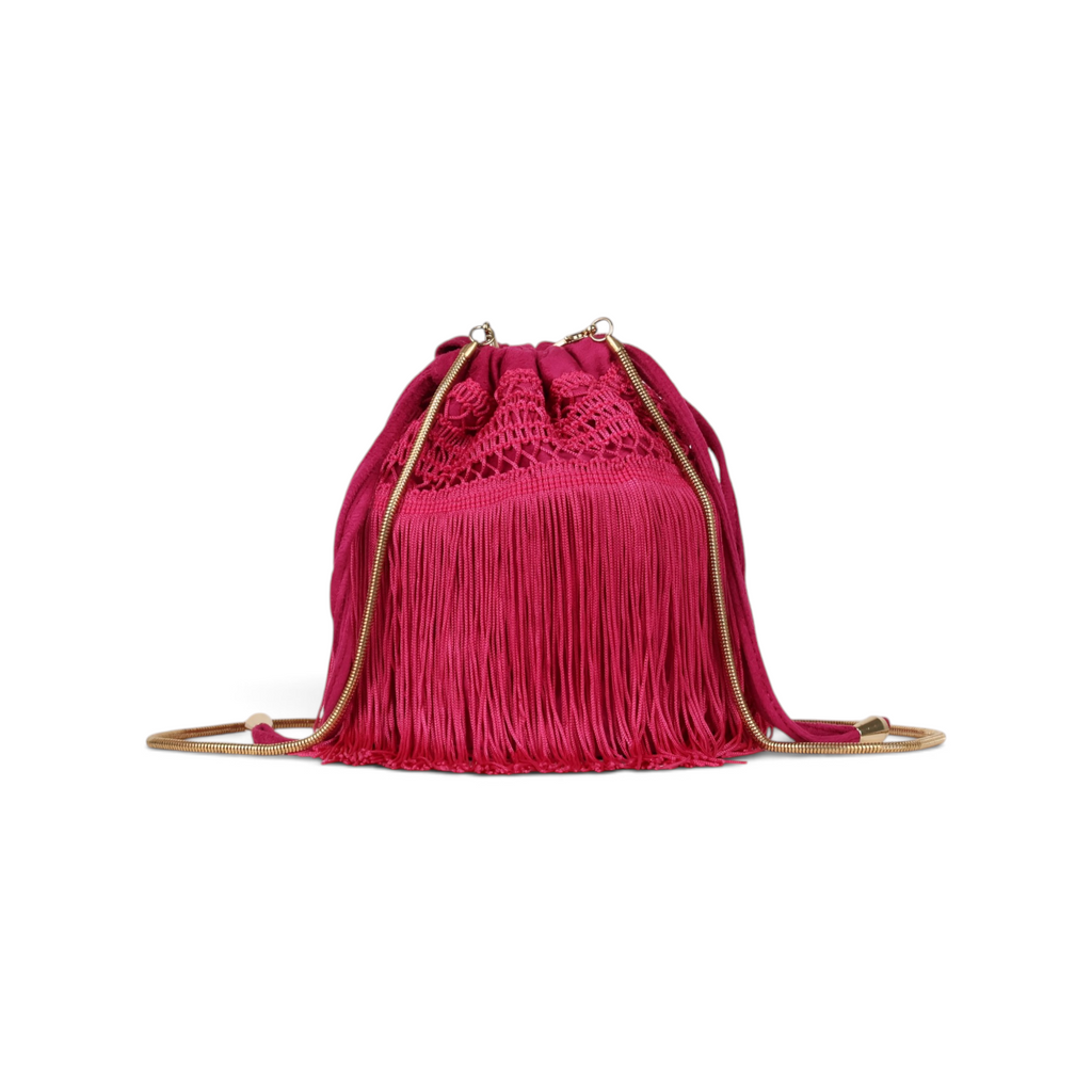 Bolsa de Mão Transversal Franja Tassel Fúcsia