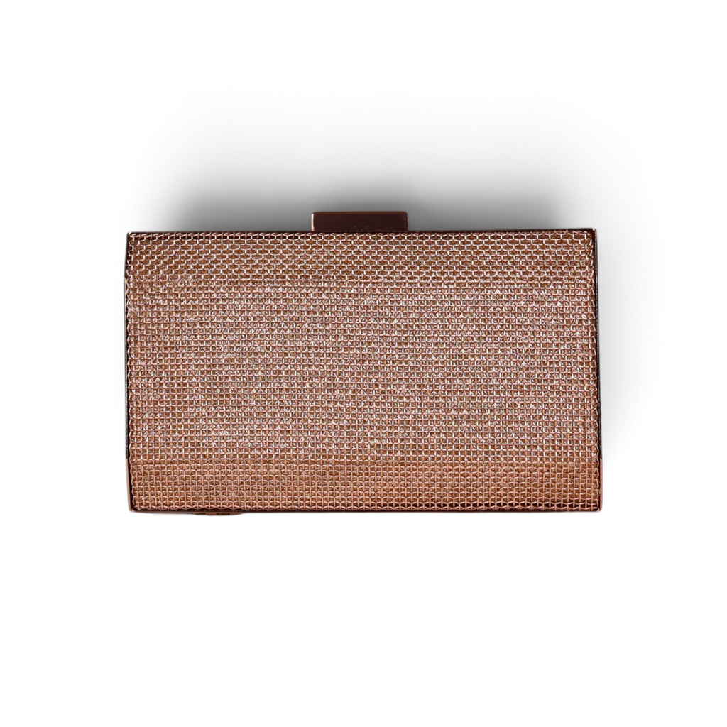 Bolsa de Festa Clutch Malha Metalizada Rosê Gold