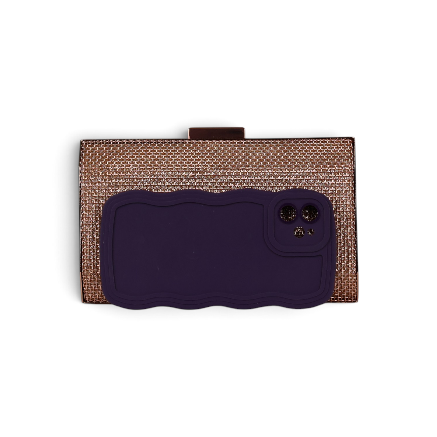 Bolsa de Festa Clutch Malha Metalizada Rosê Gold