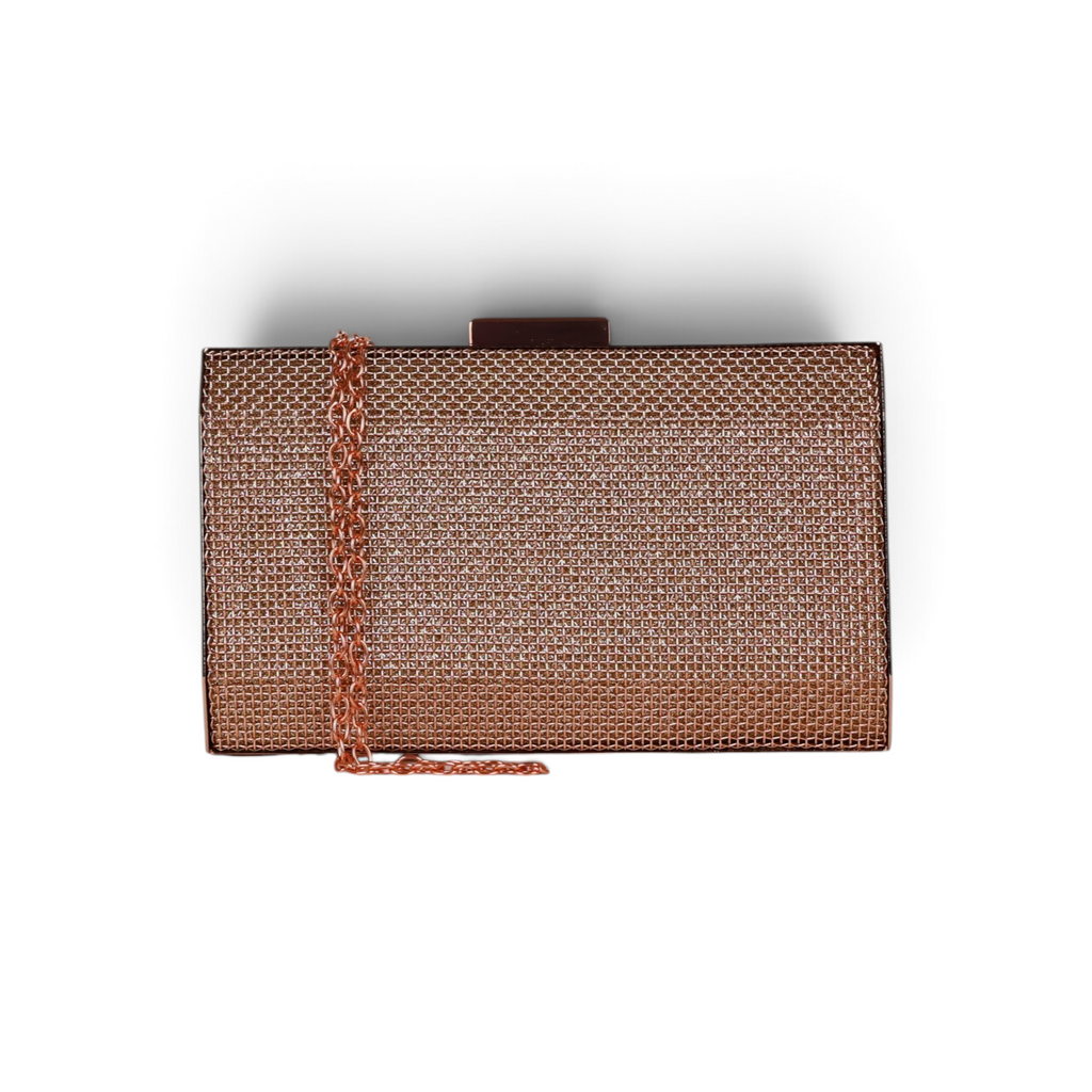 Bolsa de Festa Clutch Malha Metalizada Rosê Gold