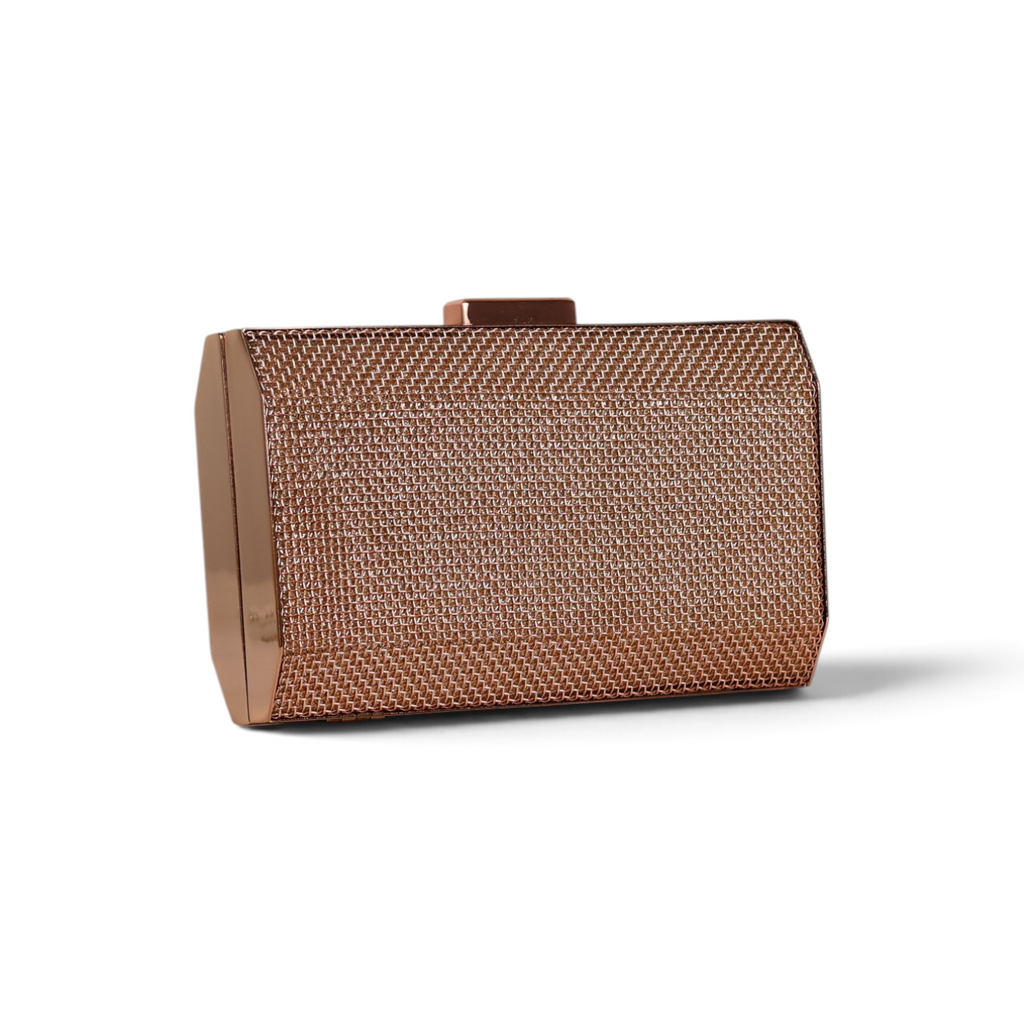 Bolsa de Festa Clutch Malha Metalizada Rosê Gold