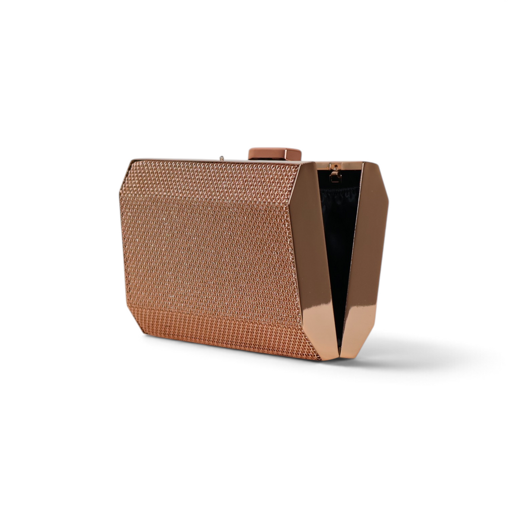 Bolsa de Festa Clutch Malha Metalizada Rosê Gold