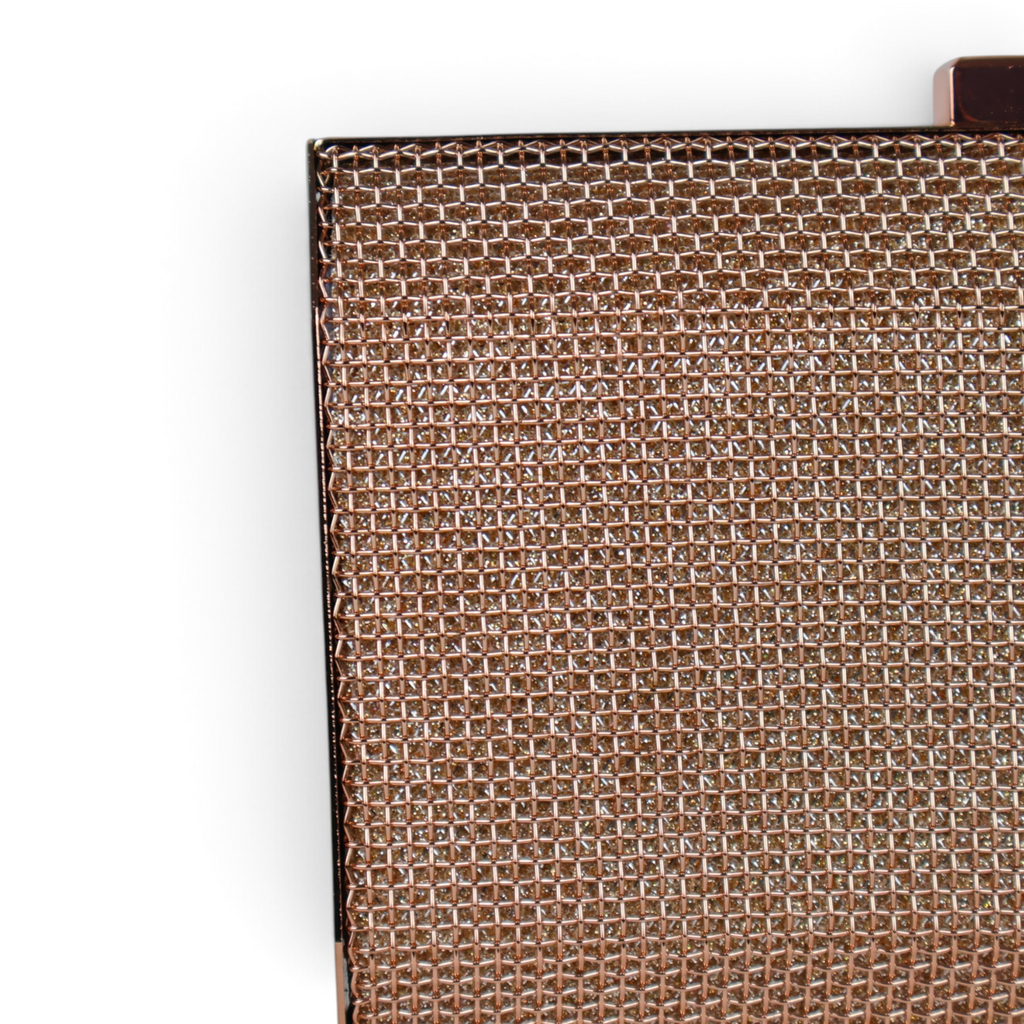 Bolsa de Festa Clutch Malha Metalizada Rosê Gold