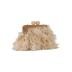 Bolsa de Festa Clutch Madeira e Plumas Sintéticas Bege