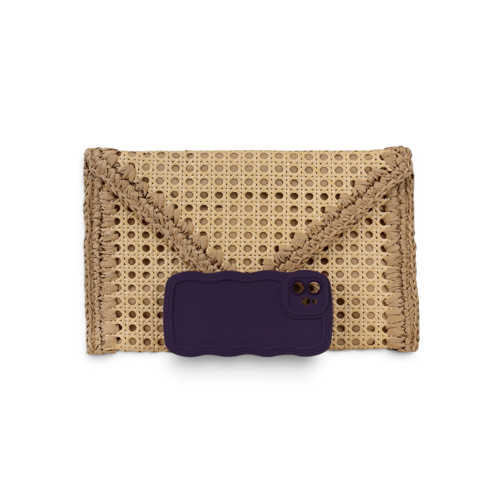Bolsa Carteira Envelope Palha da Índia Bege