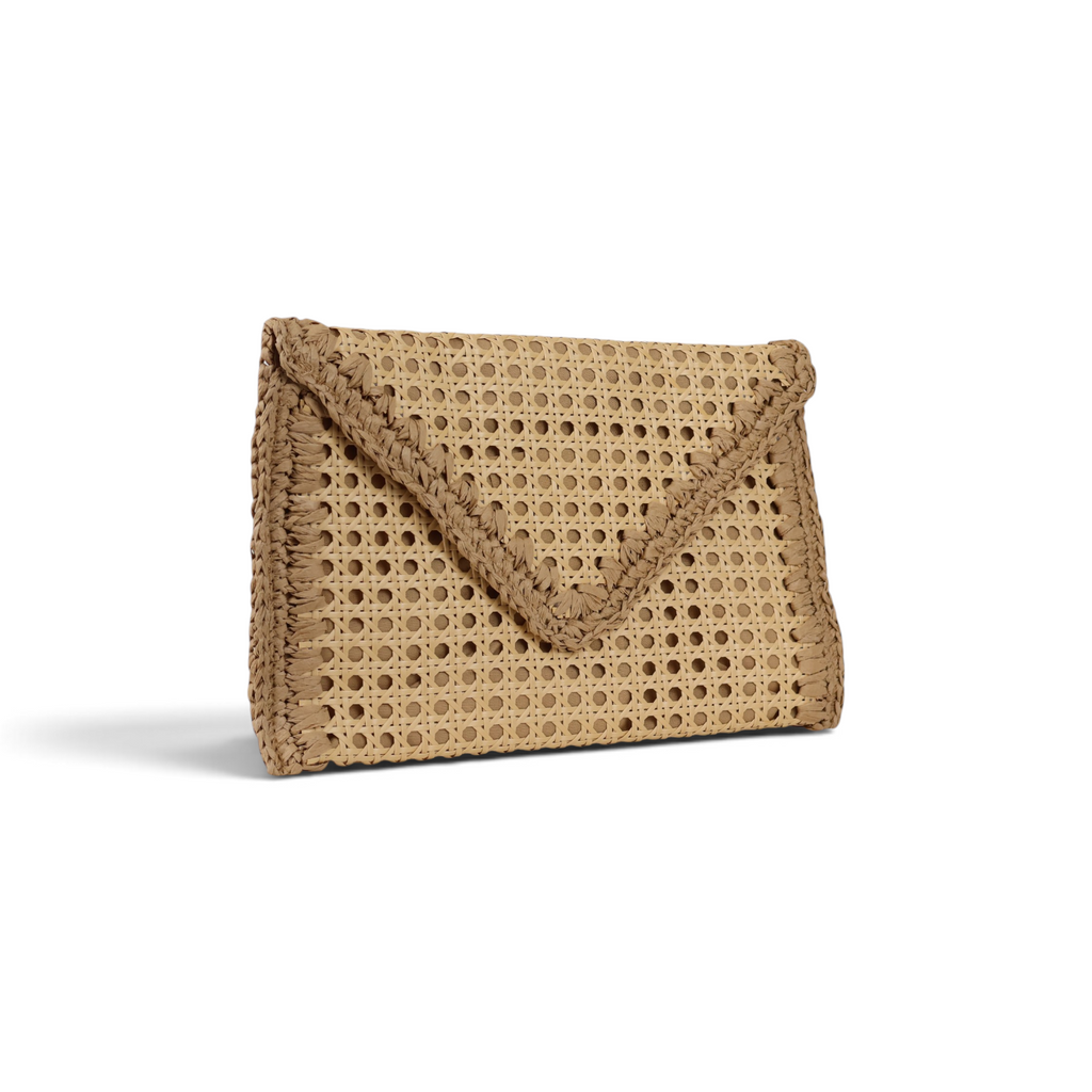 Bolsa Carteira Envelope Palha da Índia Bege