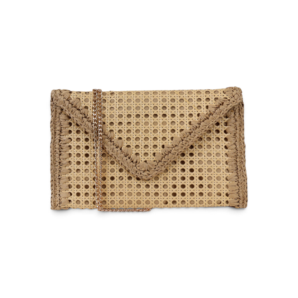 Bolsa Carteira Envelope Palha da Índia Bege