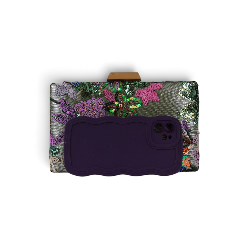 Bolsa Clutch Festa Bordada Flores Verde