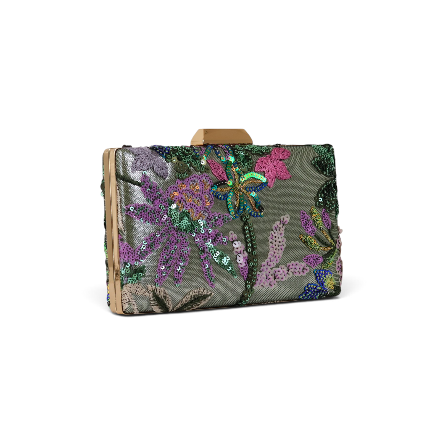 Bolsa Clutch Festa Bordada Flores Verde