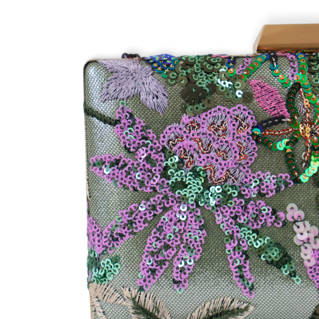 Bolsa Clutch Festa Bordada Flores Verde