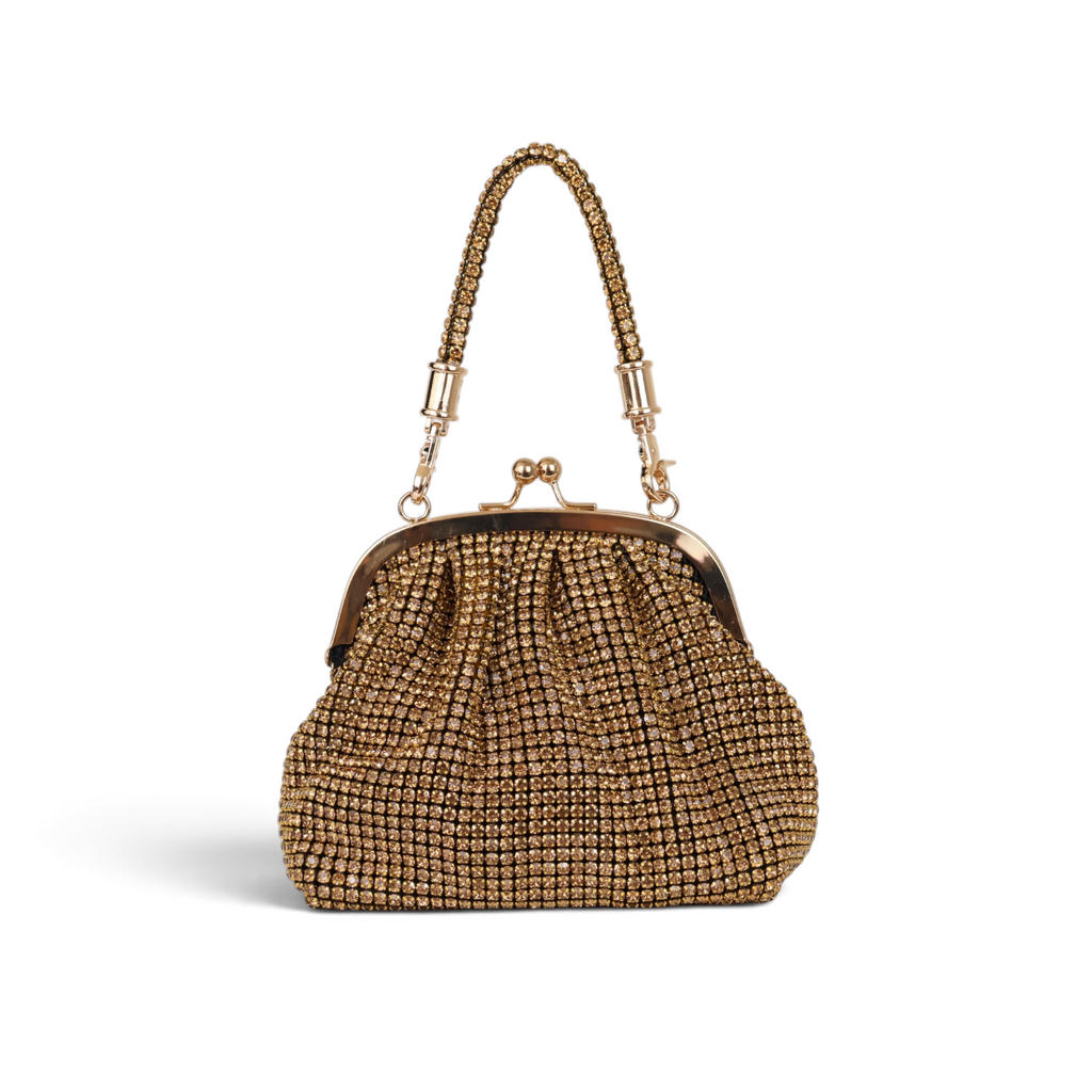 Bolsa Tranversal de Mão Pouch Strass Dourada