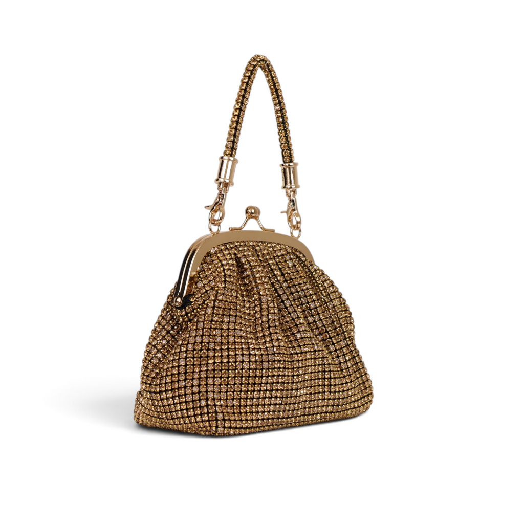 Bolsa Tranversal de Mão Pouch Strass Dourada
