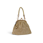 Bolsa Tranversal de Mão Pouch Strass Dourada Claro