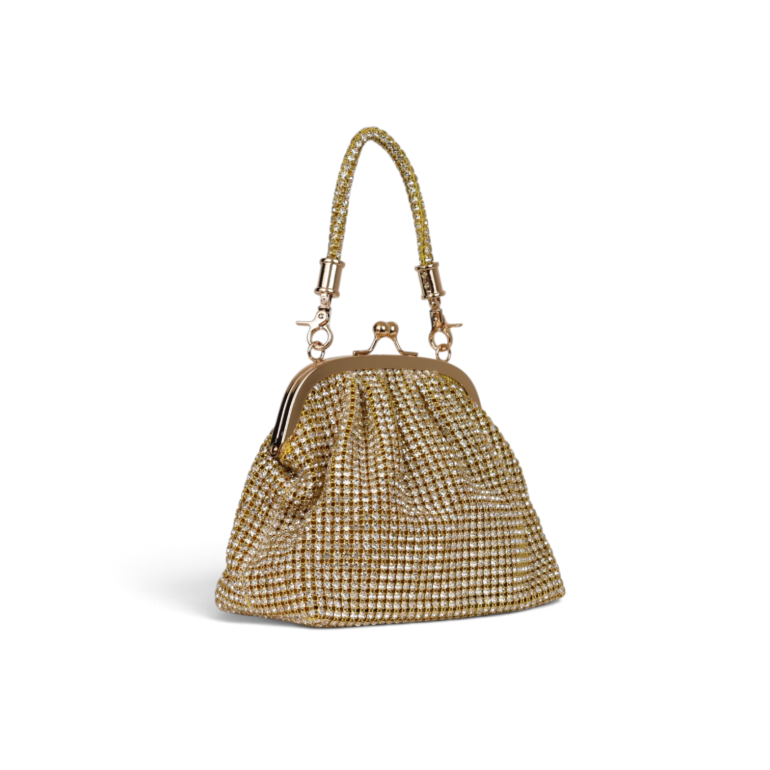 Bolsa Tranversal de Mão Pouch Strass Dourada Claro