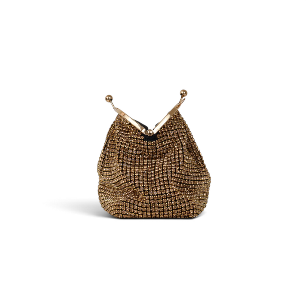 Bolsa Tranversal de Mão Pouch Strass Dourada