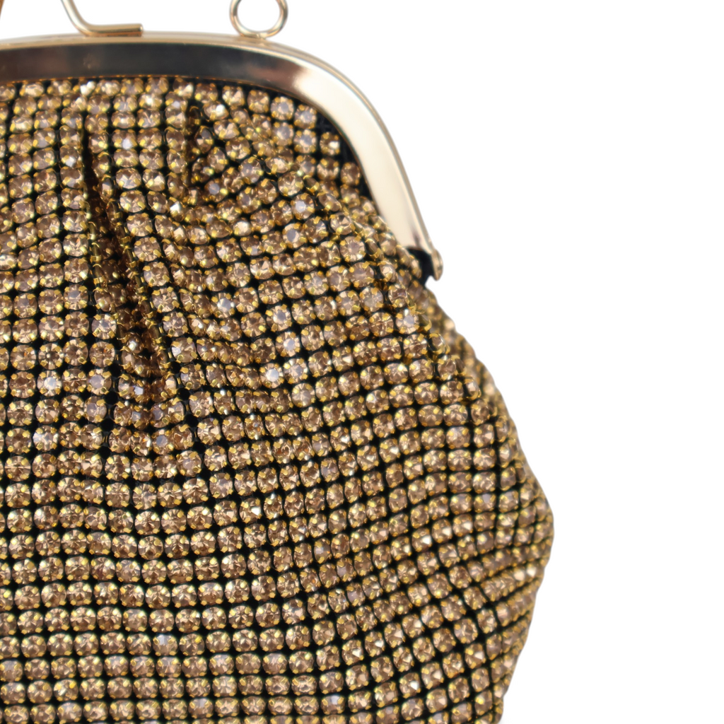 Bolsa Tranversal de Mão Pouch Strass Dourada