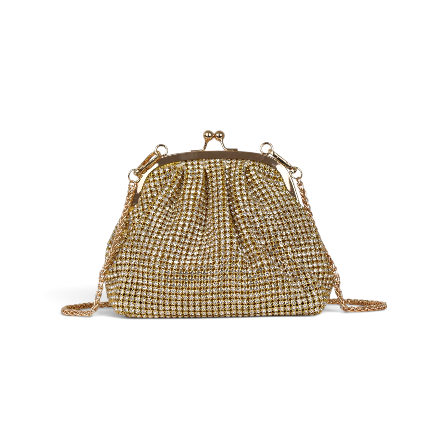 Bolsa Tranversal de Mão Pouch Strass Dourada Claro