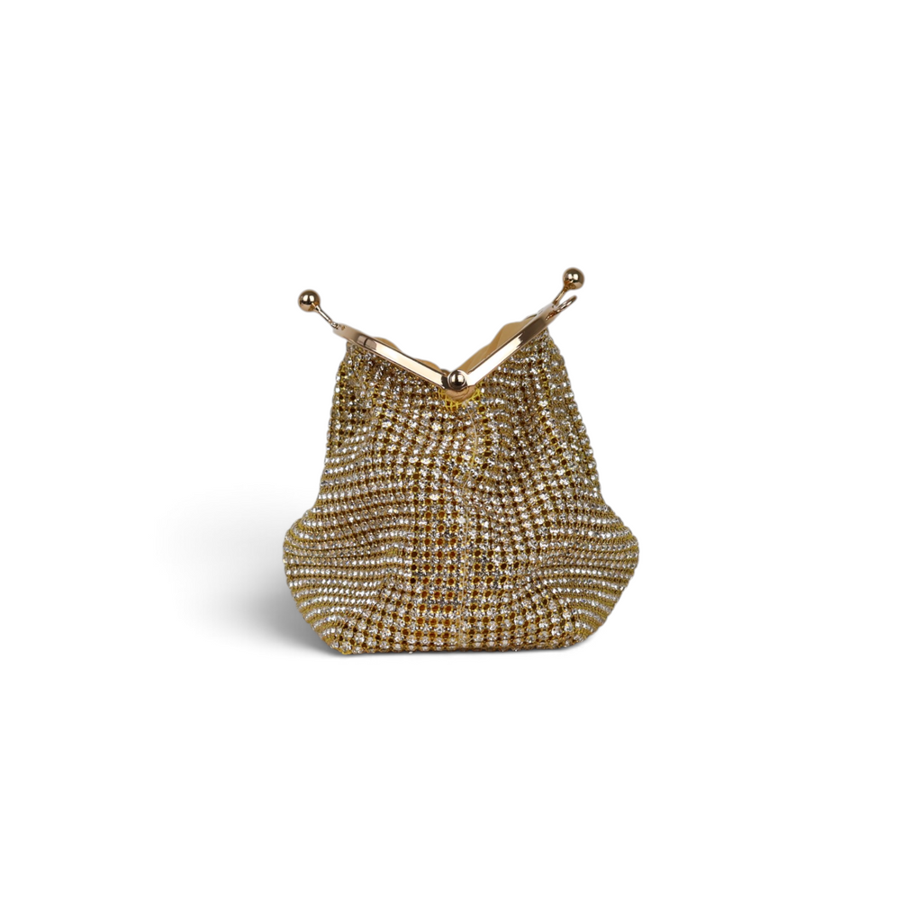 Bolsa Tranversal de Mão Pouch Strass Dourada Claro