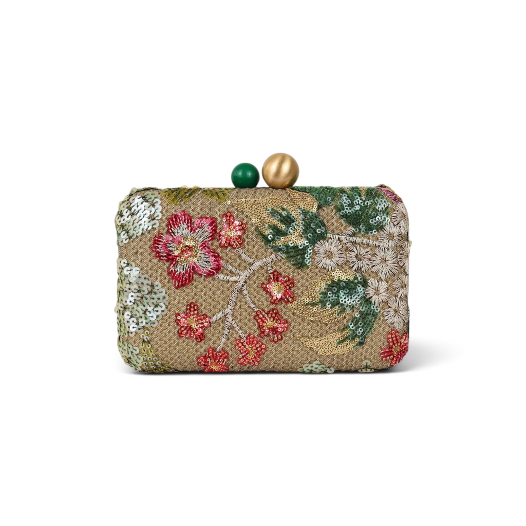 Bolsa Clutch Festa Bordada Flores Verde