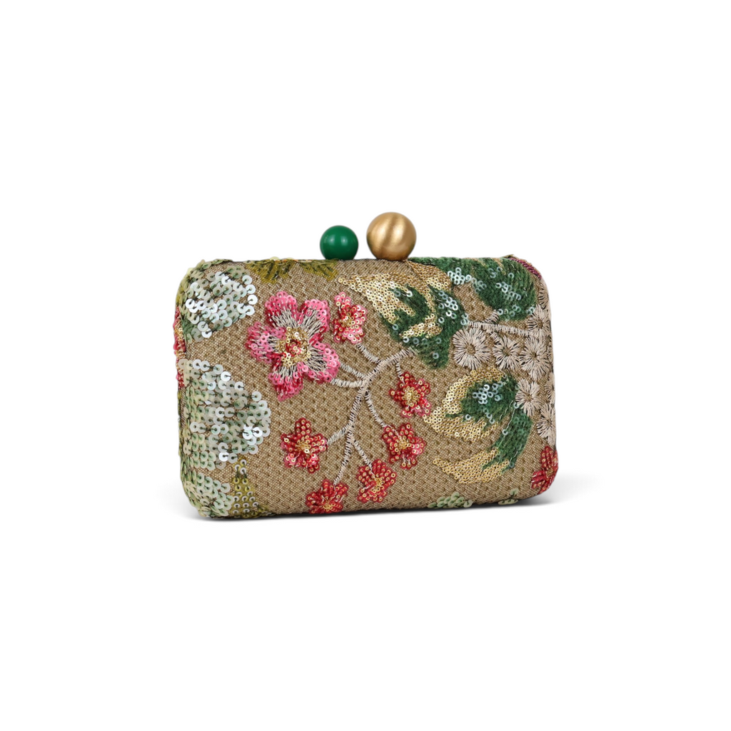 Bolsa Clutch Festa Bordada Flores Verde