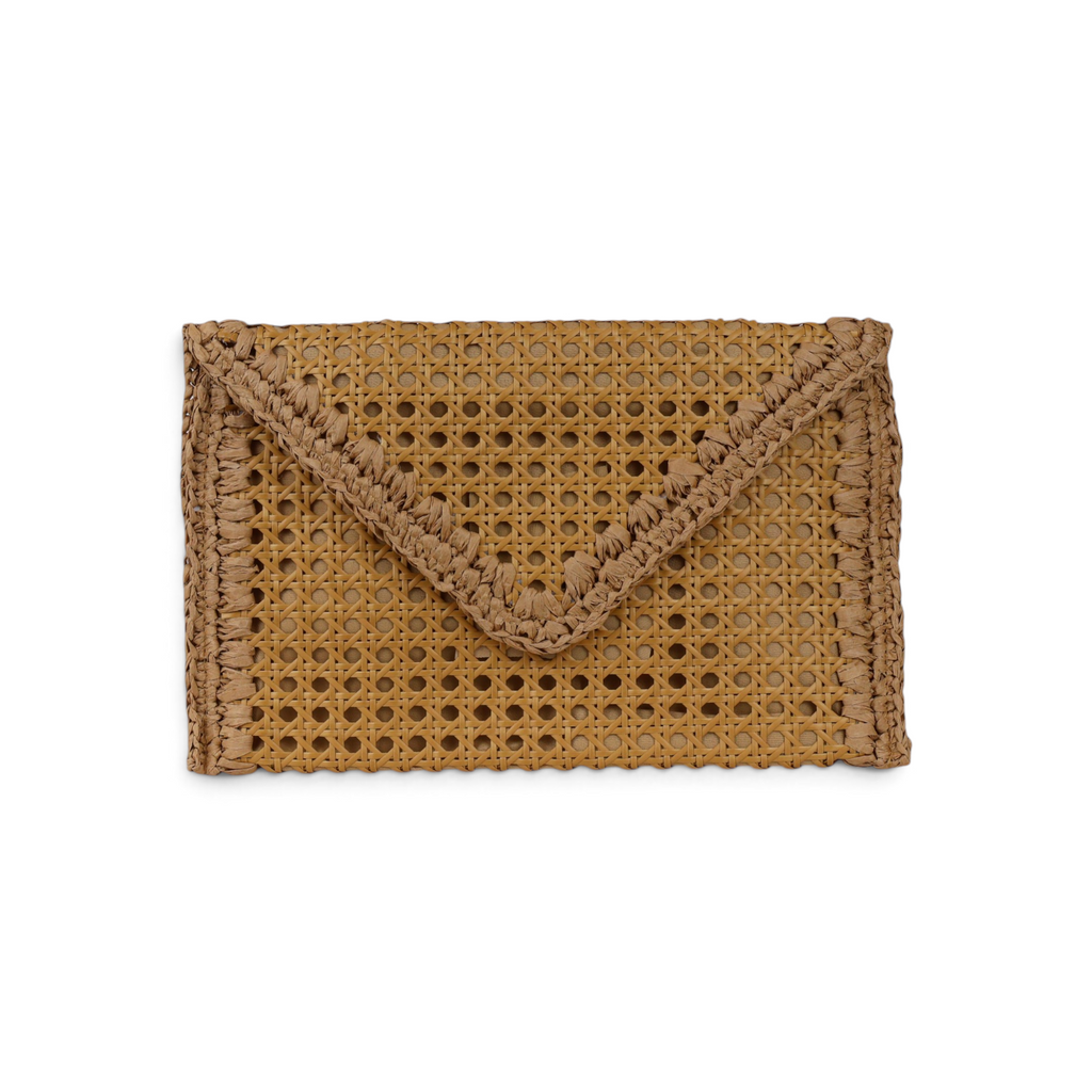 Bolsa Carteira Envelope Palha da Índia Bege Caramelo