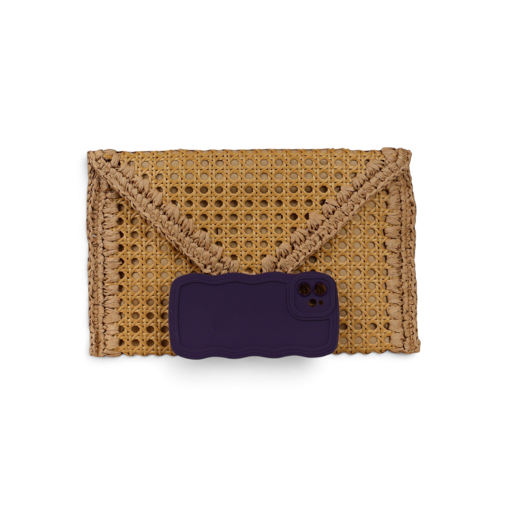 Bolsa Carteira Envelope Palha da Índia Bege Caramelo