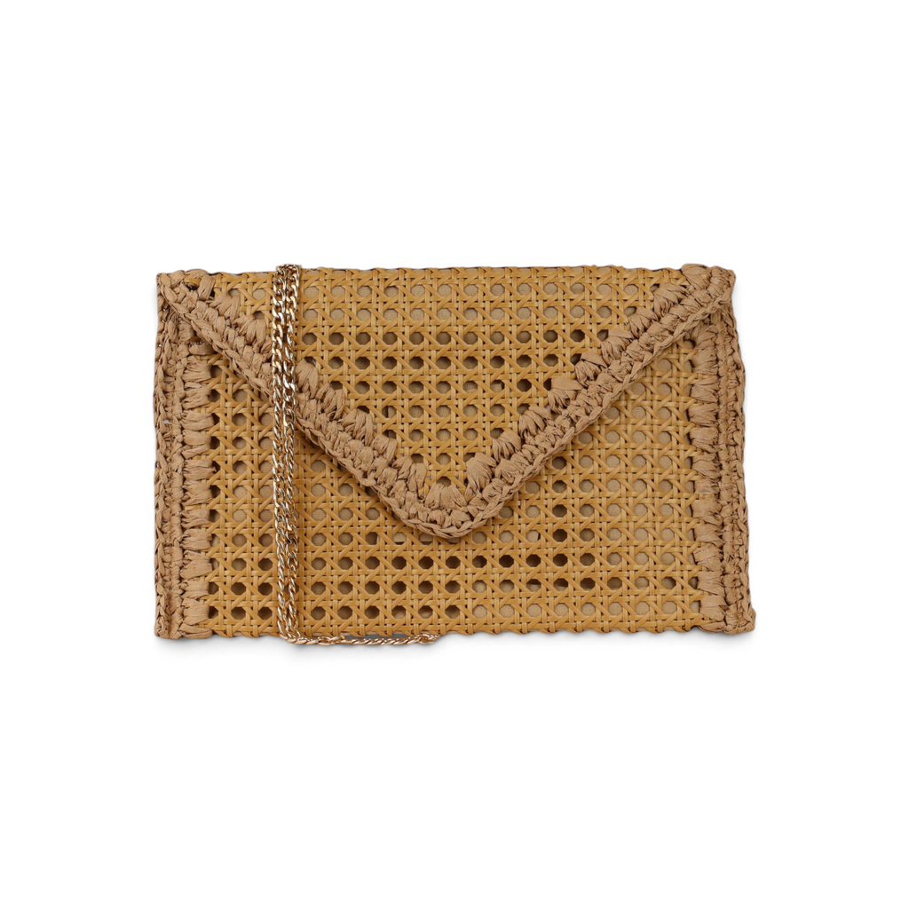 Bolsa Carteira Envelope Palha da Índia Bege Caramelo