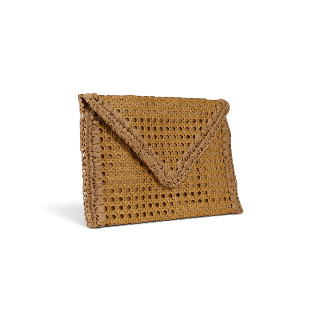 Bolsa Carteira Envelope Palha da Índia Bege Caramelo