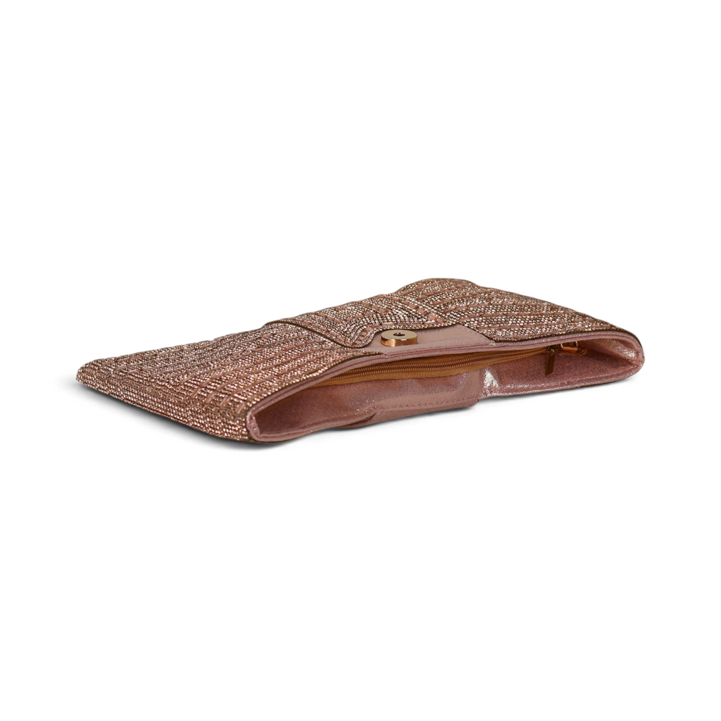 Bolsa Carteira Envelope Strass Rosê Gold