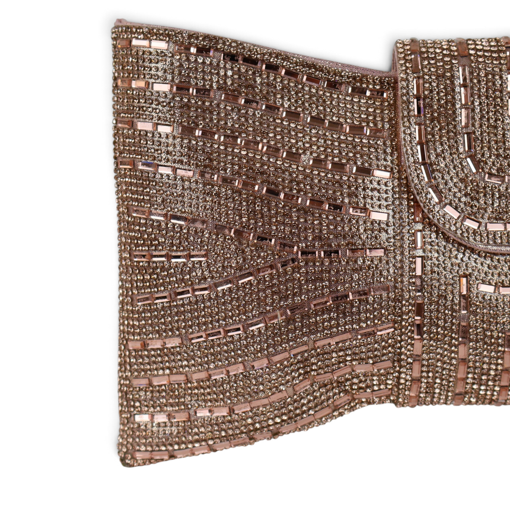 Bolsa Carteira Envelope Strass Rosê Gold