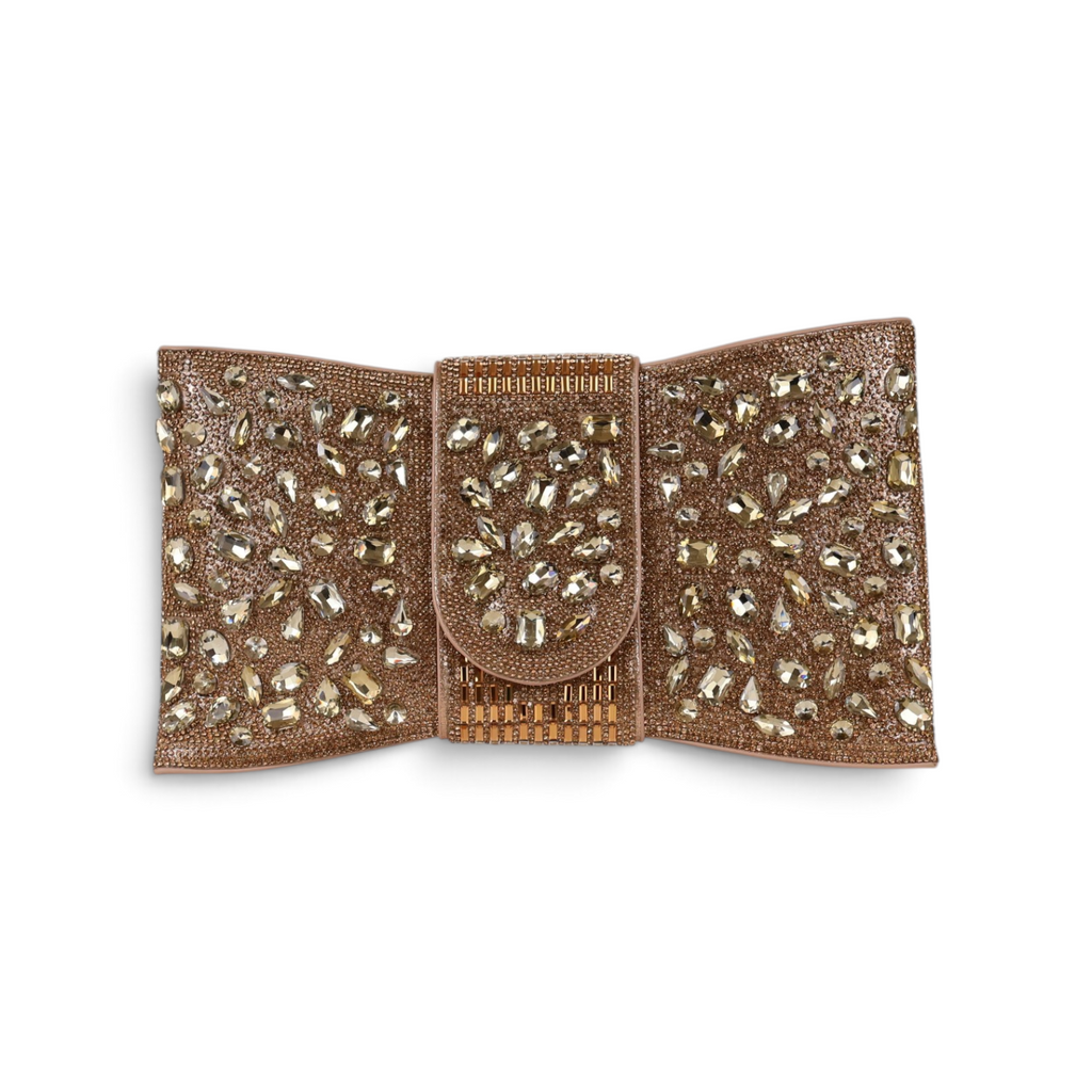 Bolsa Carteira Envelope Strass Dourado Escuro