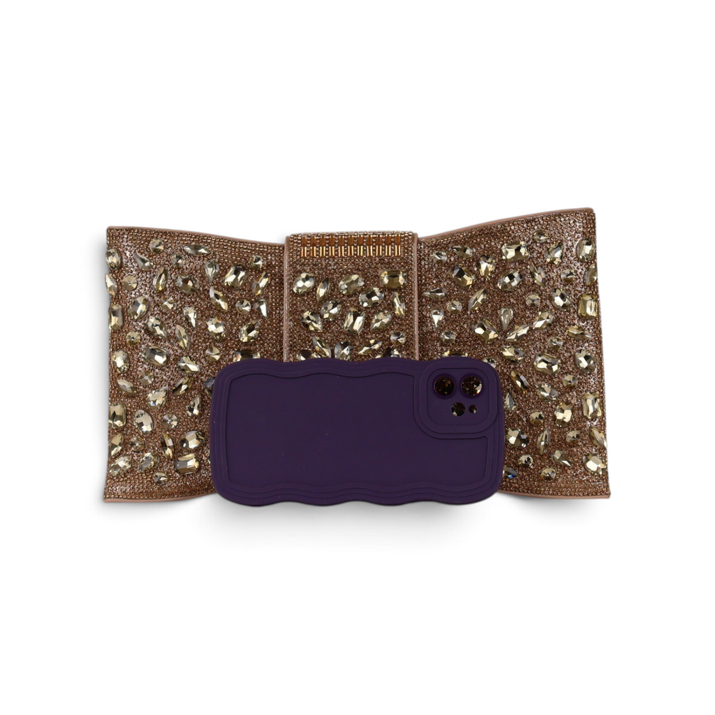 Bolsa Carteira Envelope Strass Dourado Escuro