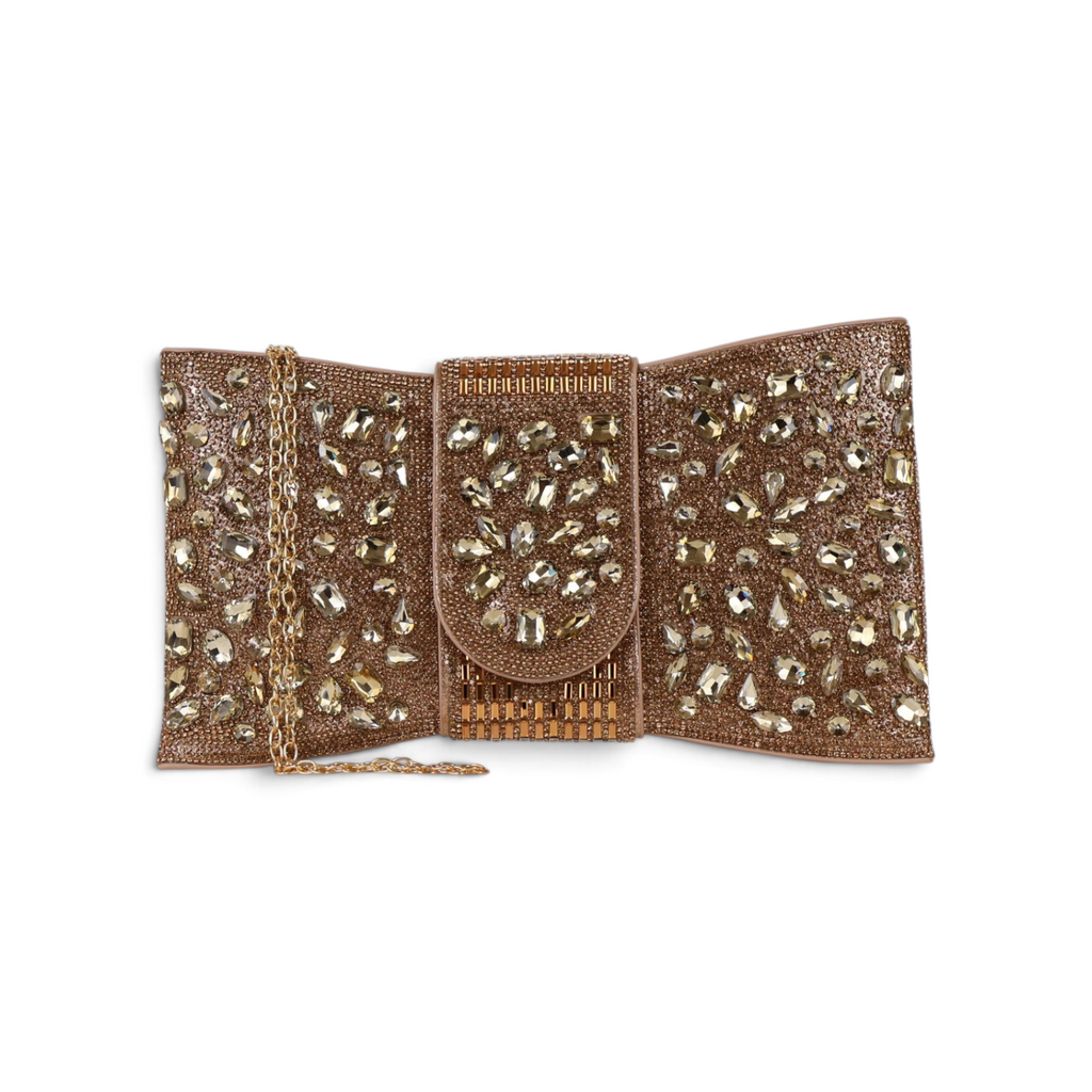 Bolsa Carteira Envelope Strass Dourado Escuro
