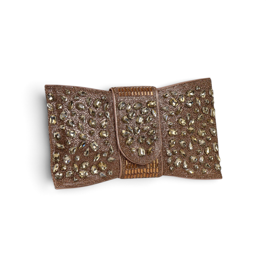 Bolsa Carteira Envelope Strass Dourado Escuro