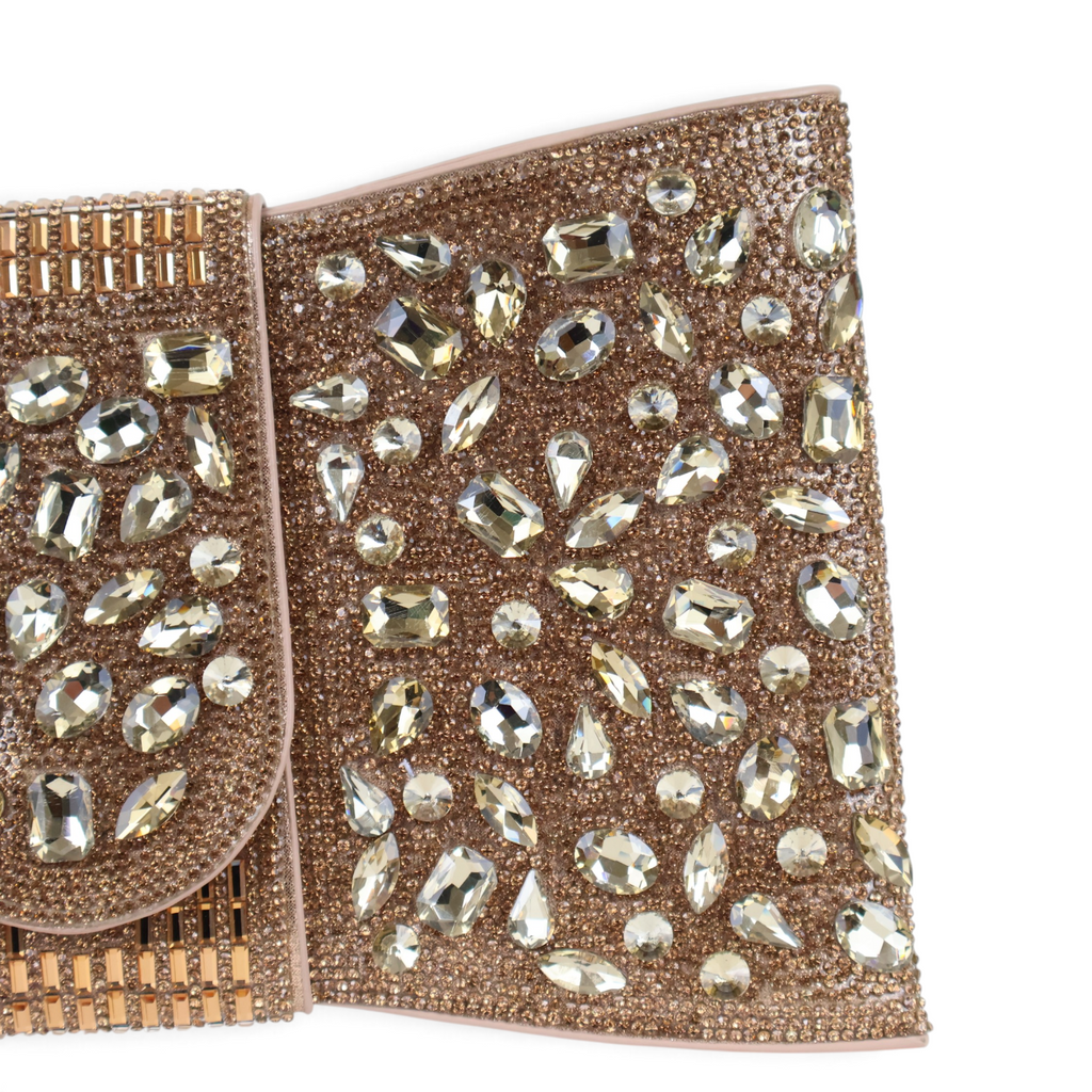 Bolsa Carteira Envelope Strass Dourado Escuro