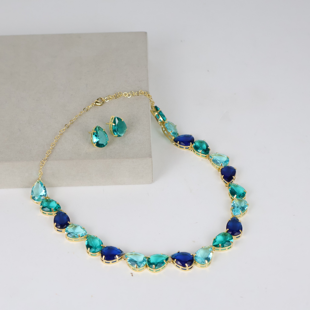 Kit Colar e Brinco Turquesa e Azul