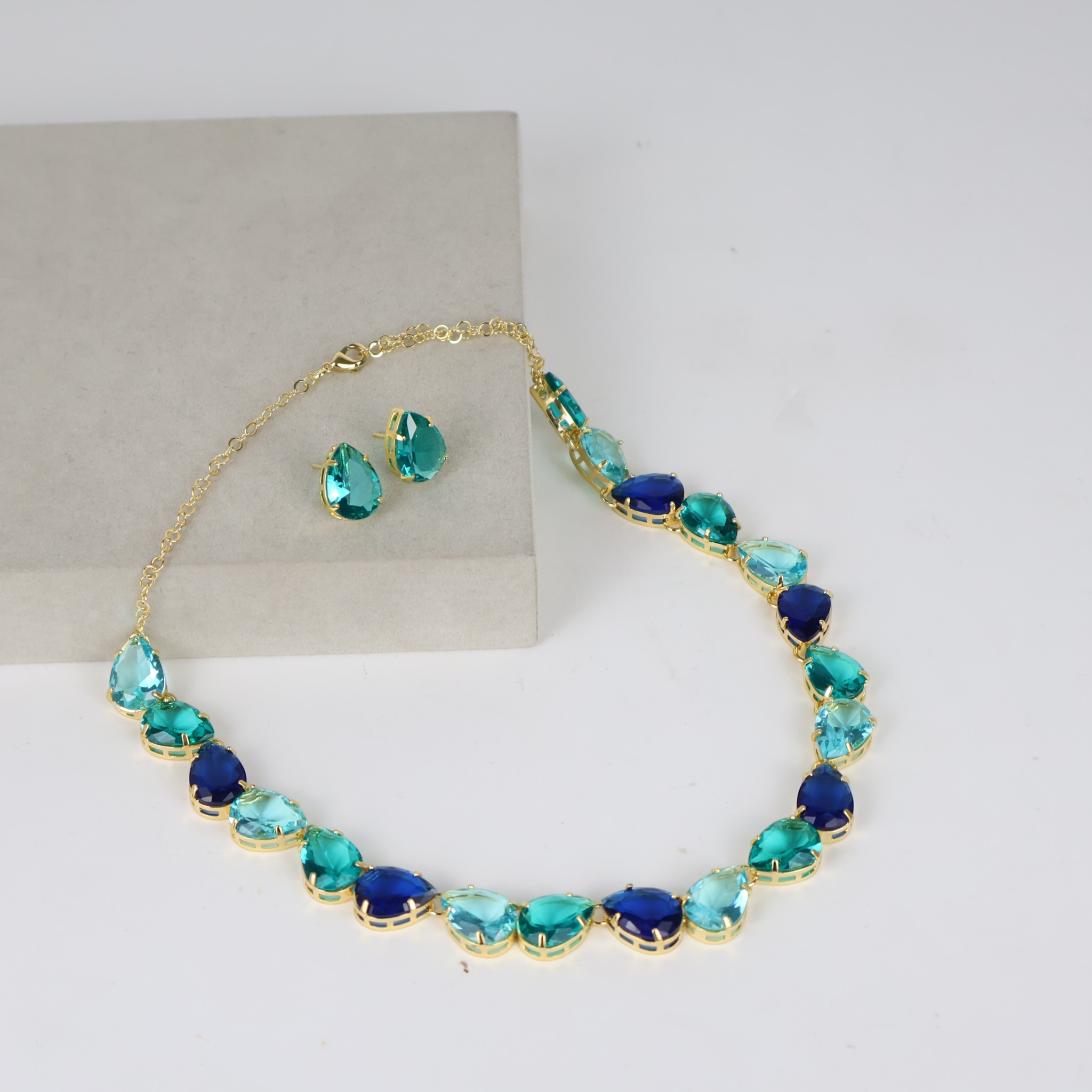 Kit Colar e Brinco Turquesa e Azul
