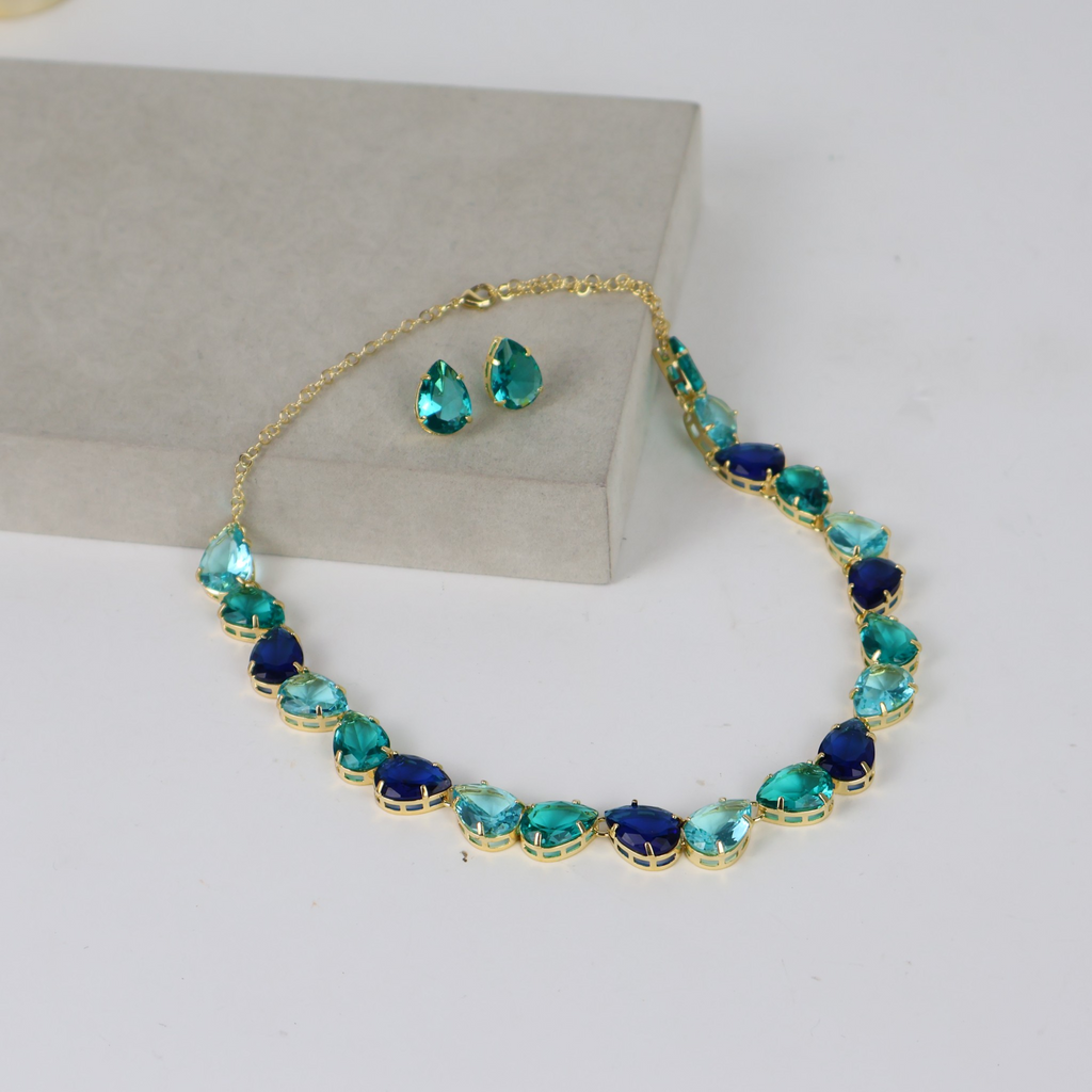 Kit Colar e Brinco Turquesa e Azul