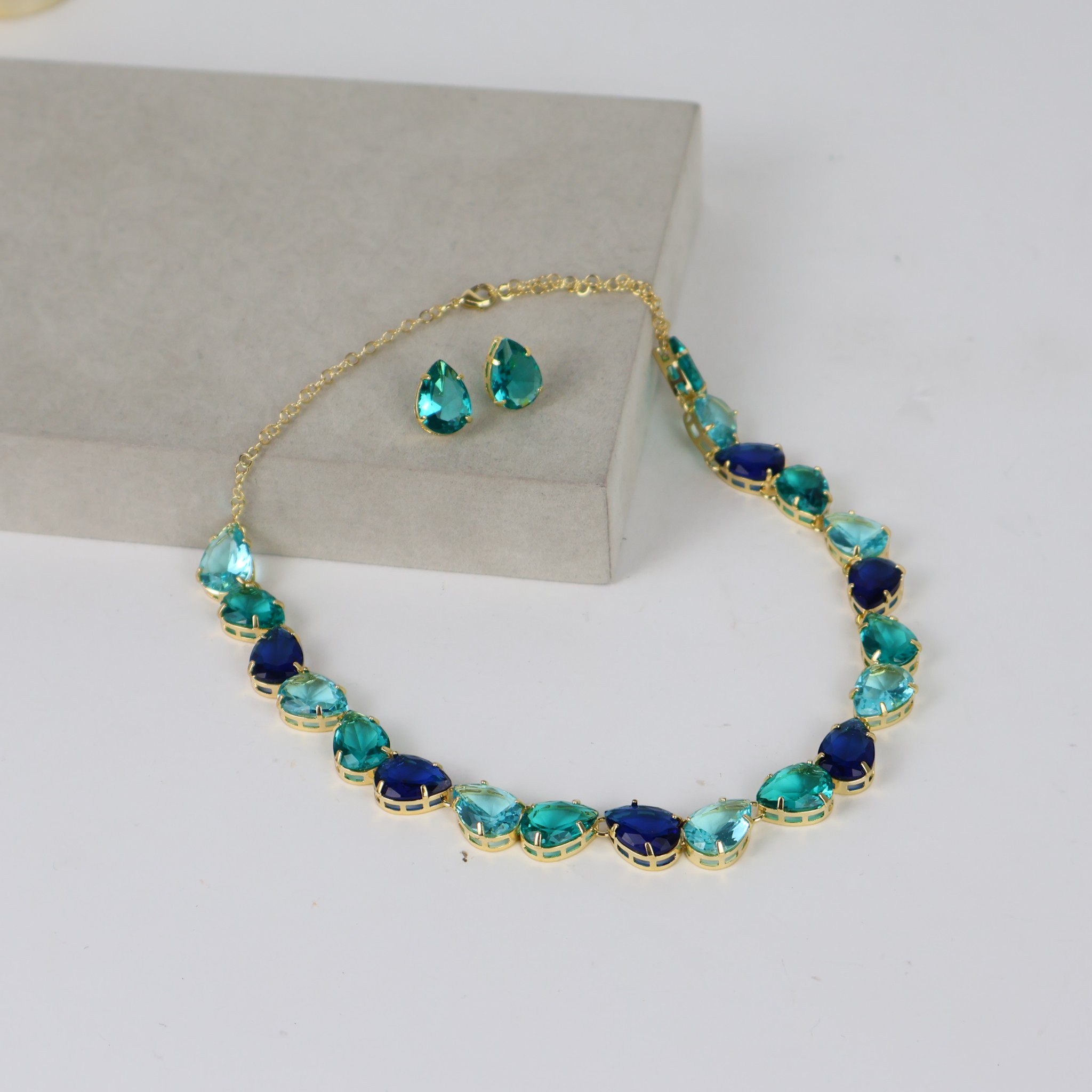 Kit Colar e Brinco Turquesa e Azul